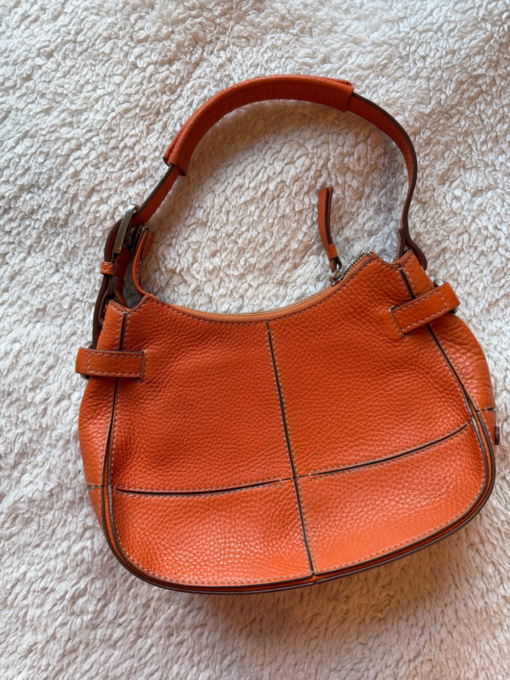 Cole Haan Orange Pebbled Leather Shoulder Bag